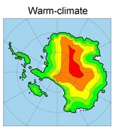 Simulation of the Antarctic ice sheet under a warm climate.  Image credit: Dr. David Pollard