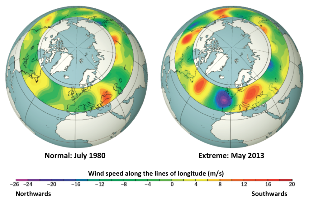 Figure showing difference in normal and extreme jet stream